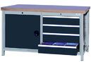 SybaWork workbench, 1500 x 750 x 859 mm, 4 drawers, door, multiplex table top 40mm